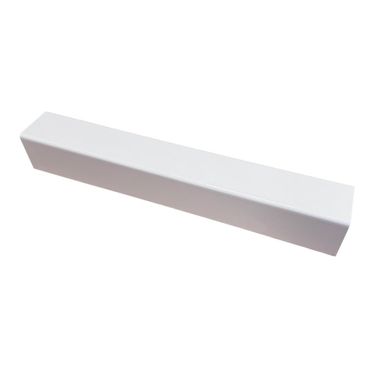 White plastic pipe cover for Cinderella Travel build in box, side view.